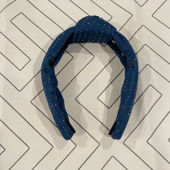 Lele Sadoughi Denim Dot Knot Headband Lele Sadoughi X J.Crew Navy Velvet Knot Headband With Pearls  main image 4